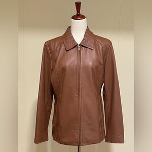 Prague Cropped Leather Jacket Cognac Brown size L